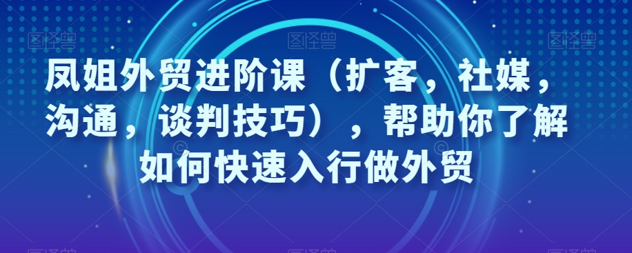 凤姐外贸进阶课(扩客,社媒,沟通,谈判技巧),帮助你了解如何快速入行做外贸插图 凤姐外贸进阶课(扩客,社媒,沟通,谈判技巧),帮助你了解如何快速入行做外贸