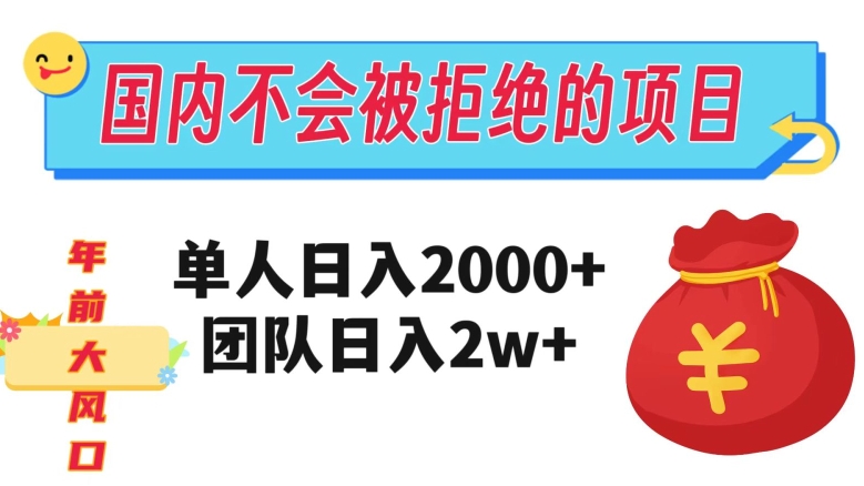 在国内不怕被拒绝的项目,单人日入2000,团队日入20000+【揭秘】插图 在国内不怕被拒绝的项目,单人日入2000,团队日入20000+【揭秘】