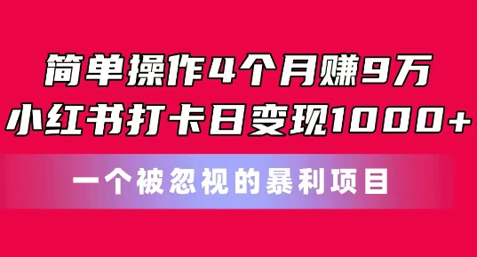 简单操作4个月赚9w,小红书打卡日变现1k,一个被忽视的暴力项目【揭秘】插图 简单操作4个月赚9w,小红书打卡日变现1k,一个被忽视的暴力项目【揭秘】