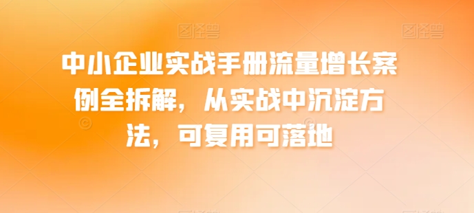 中小企业实战手册流量增长案例全拆解,从实战中沉淀方法,可复用可落地插图 中小企业实战手册流量增长案例全拆解,从实战中沉淀方法,可复用可落地