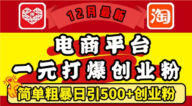 12月最新:电商平台1元打爆创业粉,简单粗暴日引500+精准创业粉,轻松月入过W【揭秘】插图 12月最新:电商平台1元打爆创业粉,简单粗暴日引500+精准创业粉,轻松月入过W【揭秘】